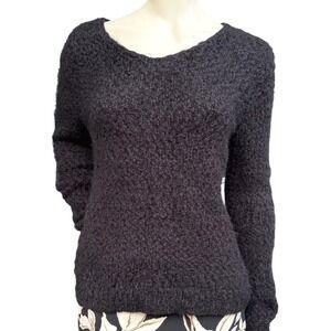 Kenneth Cole Reaction Fuzzy Knit Sweater Black Scoop Neck Minimalist Academia S